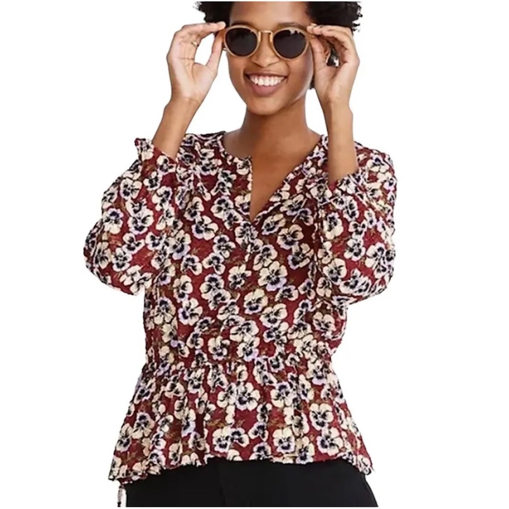 Madewell Viola Floral Ruffle Hem Blouse